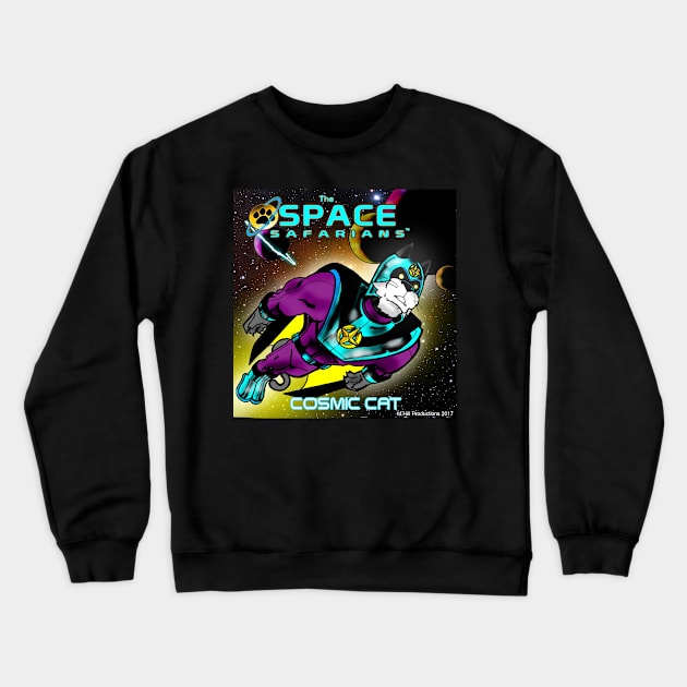 The Space Safarians- Cosmic Cat Crewneck Sweatshirt by DocNebula